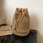 Bucket Bag Woven Drawstring Closure Shoulder Strap