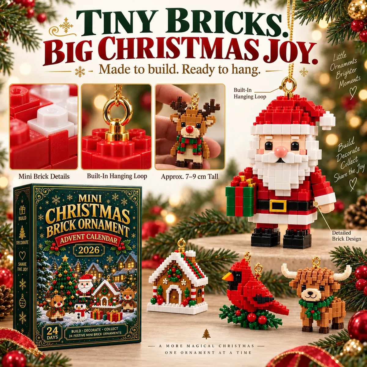 Building Block Advent Calendar 24 Mini Hanging Ornaments