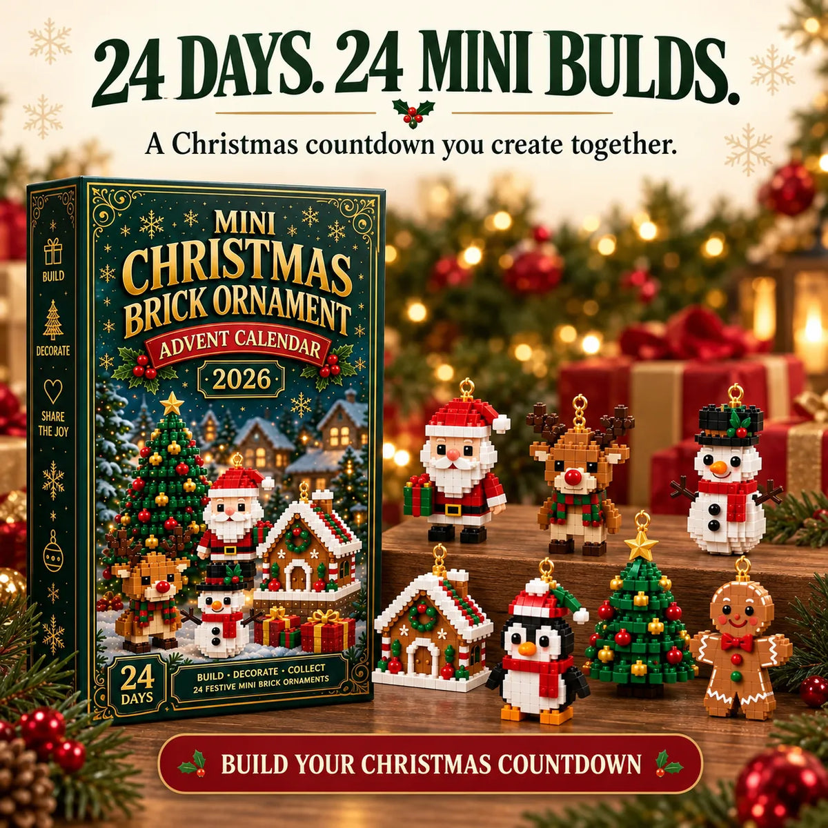 Building Block Advent Calendar 24 Mini Hanging Ornaments