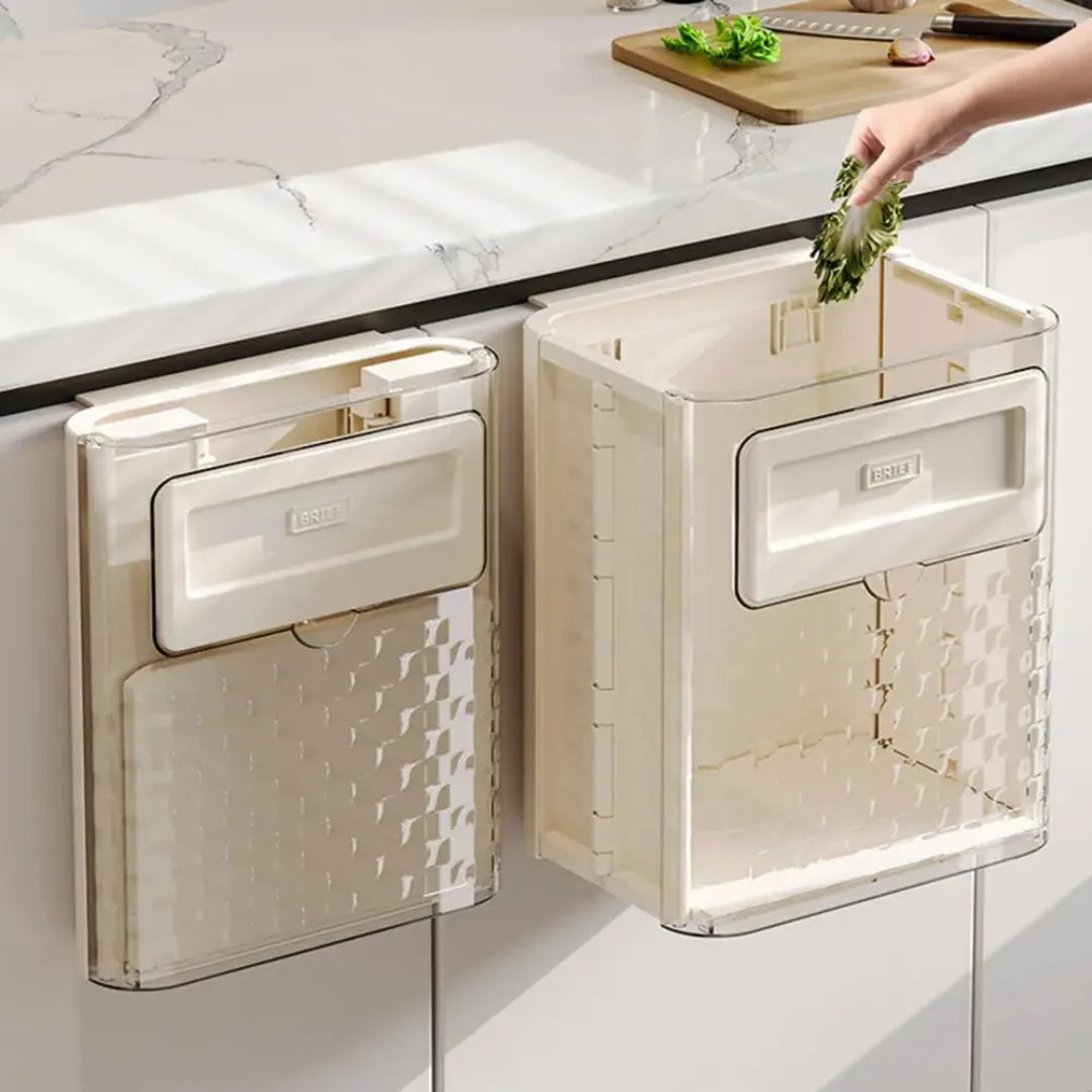 Cabinet Door Trash Can Foldable Space-Saving Tool-Free Hanging