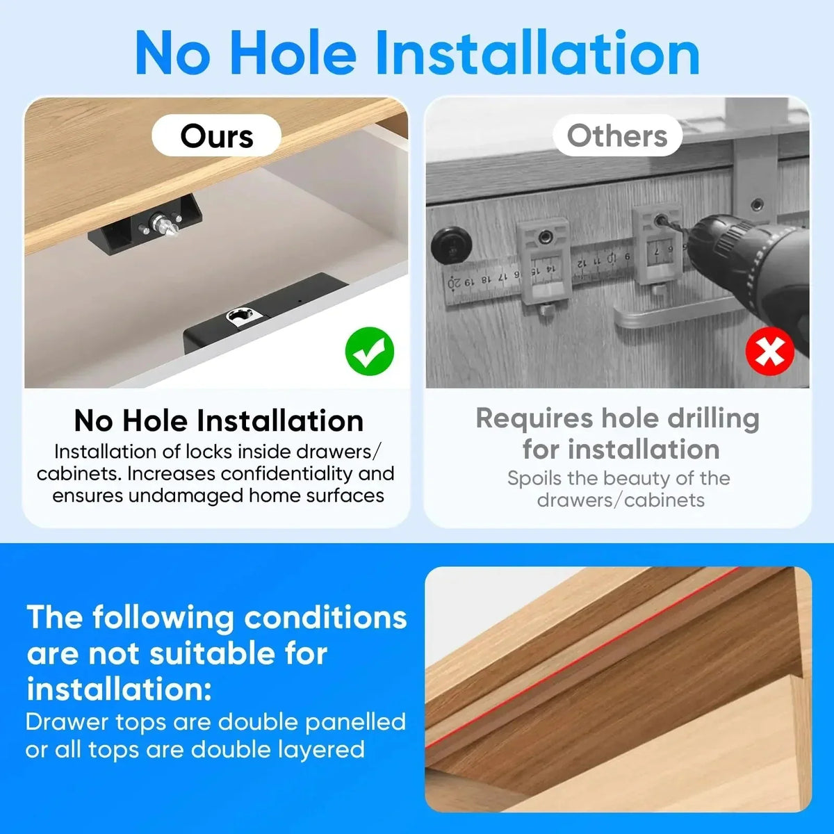 Cabinet Lock Fingerprint Keyless No-Drill Installation