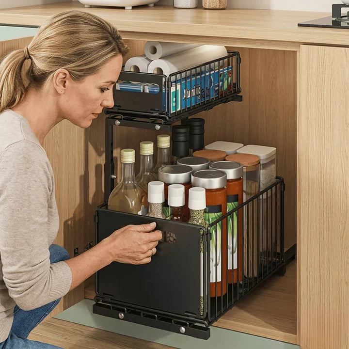 Cabinet Organizer Two-Tier Full-Extension Adjustable Height