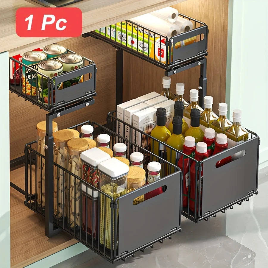Cabinet Organizer Two-Tier Full-Extension Adjustable Height
