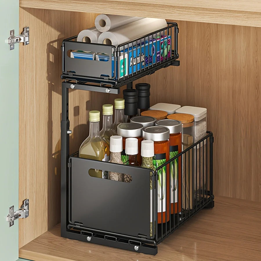 Cabinet Organizer Two-Tier Full-Extension Adjustable Height