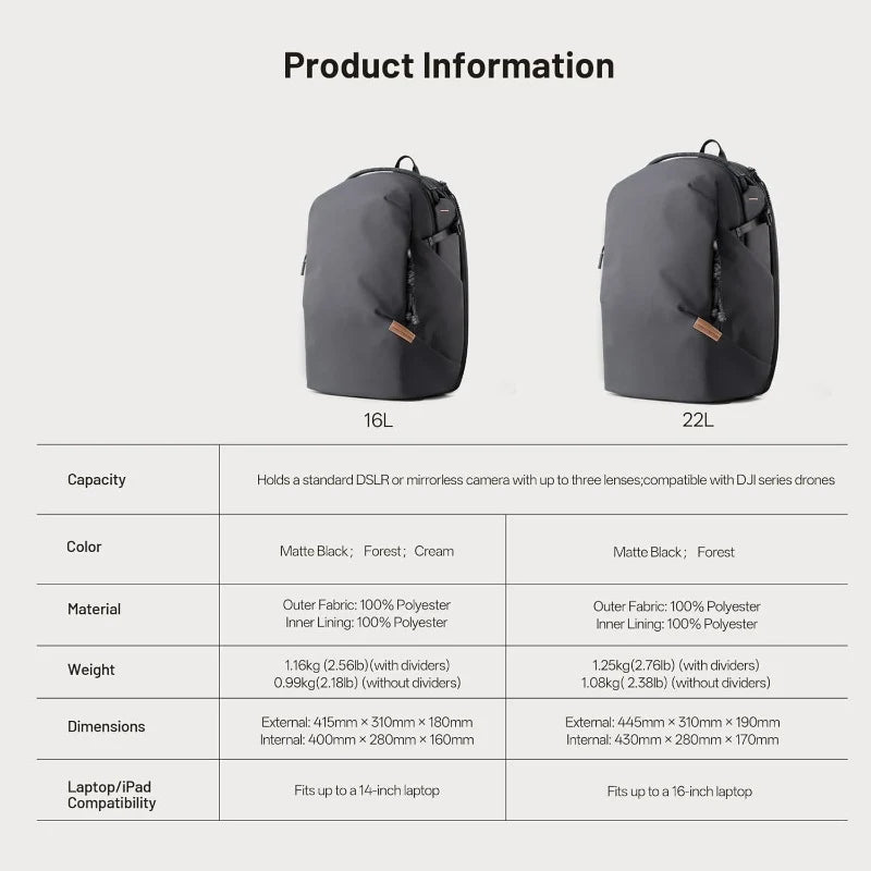 Camera Backpack Rear-Access Water-Repellent Customizable Dividers