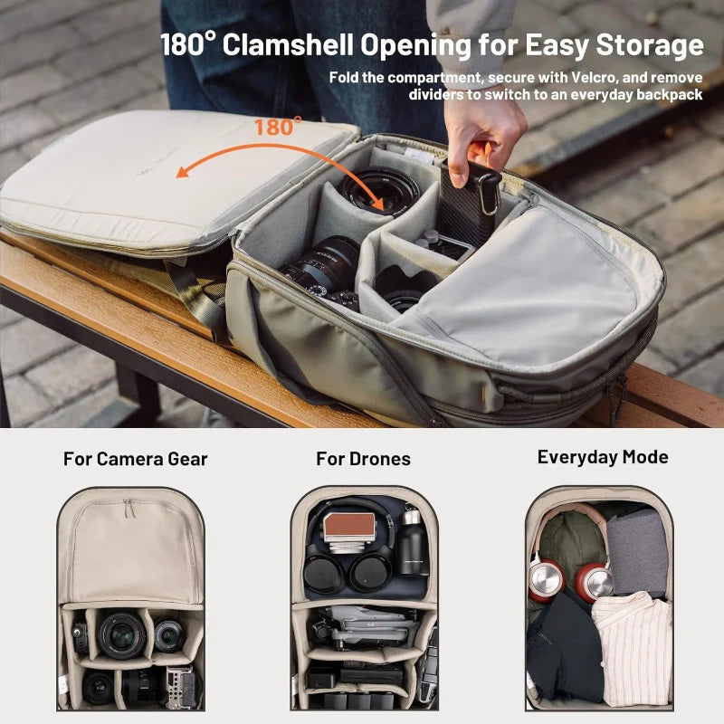 Camera Backpack Rear-Access Water-Repellent Customizable Dividers