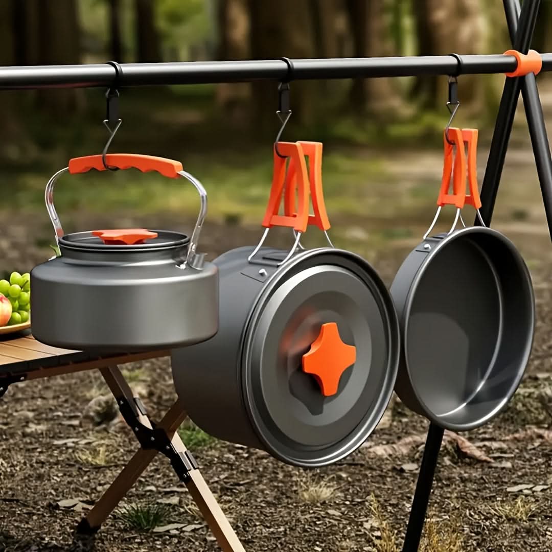 Camping Cookware Set Compact Stackable Aluminum