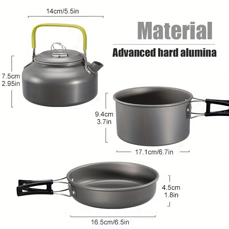 Camping Cookware Set Compact Stackable Aluminum