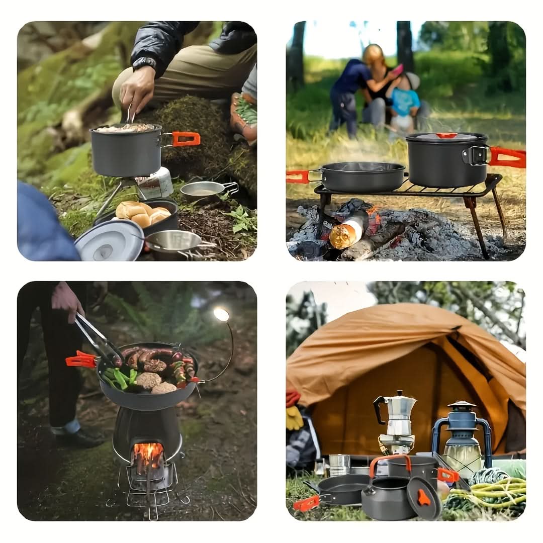 Camping Cookware Set Compact Stackable Aluminum