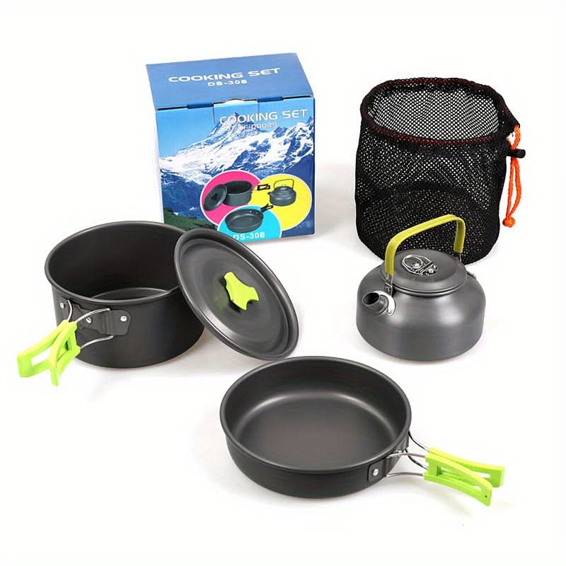Camping Cookware Set Compact Stackable Aluminum