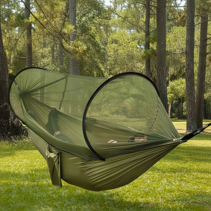 Camping Hammock Integrated Mosquito Net Ultralight Straps & Carabiners