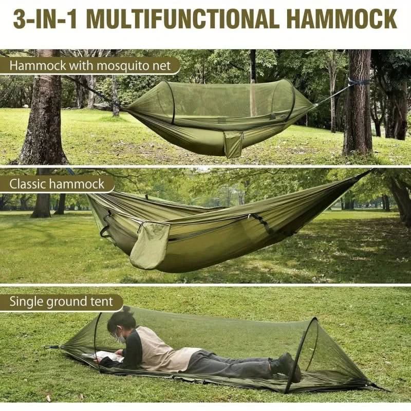 Camping Hammock Integrated Mosquito Net Ultralight Straps & Carabiners