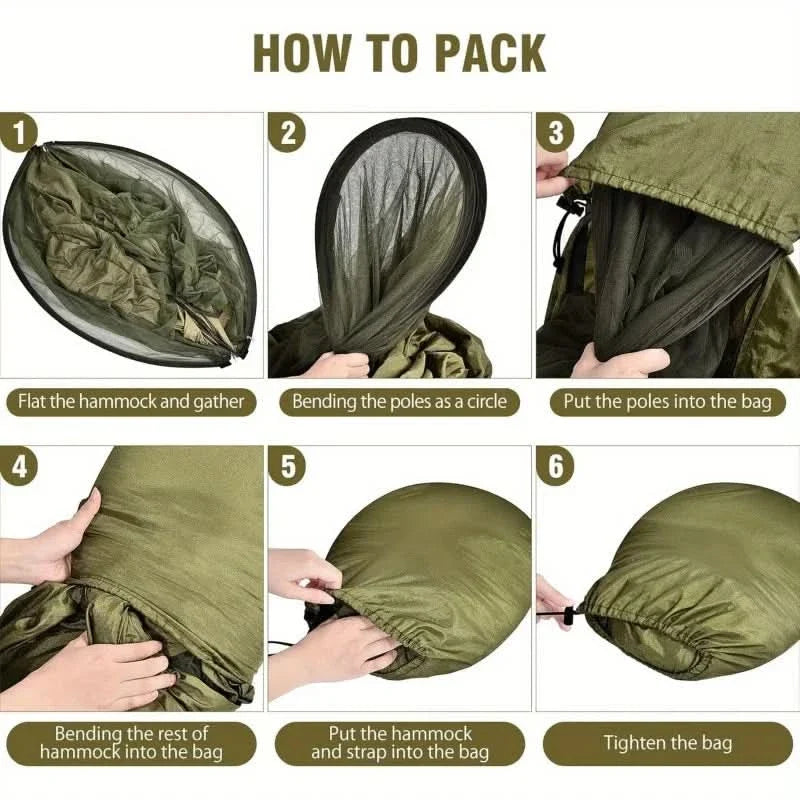 Camping Hammock Integrated Mosquito Net Ultralight Straps & Carabiners