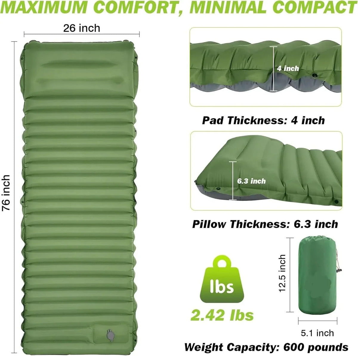 Camping Mat Self-Inflating 10cm Thick Connectable