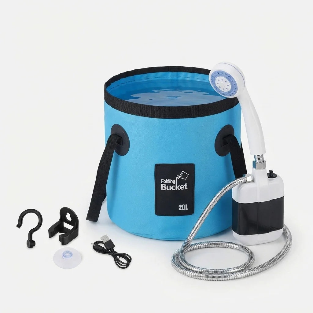 Camping Shower USB Rechargeable Foldable 20L One-Button Pump