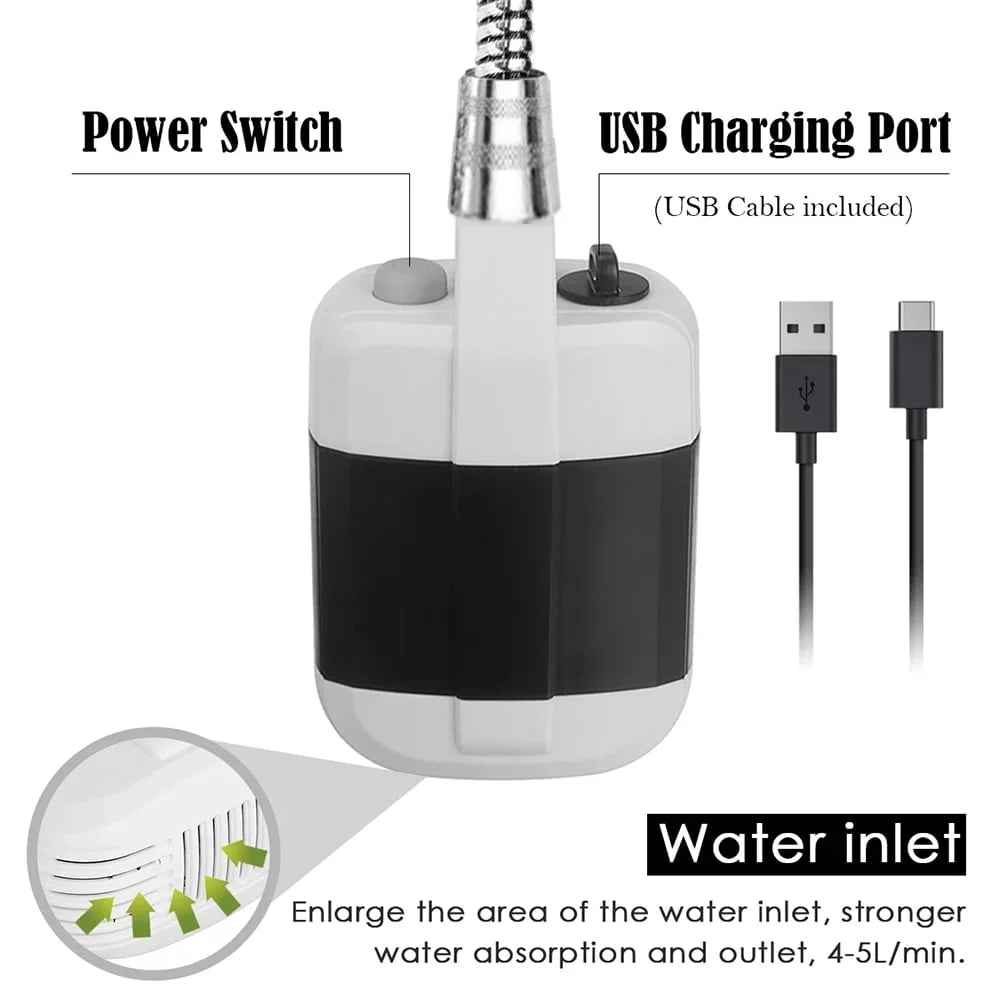 Camping Shower USB Rechargeable Foldable 20L One-Button Pump