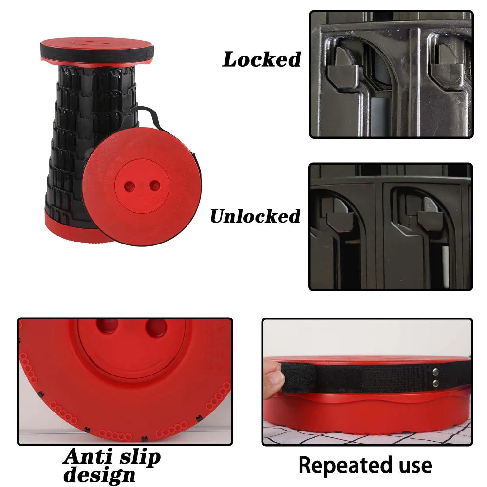 Camping Stool Telescopic Adjustable Height Portable with Carrying Strap