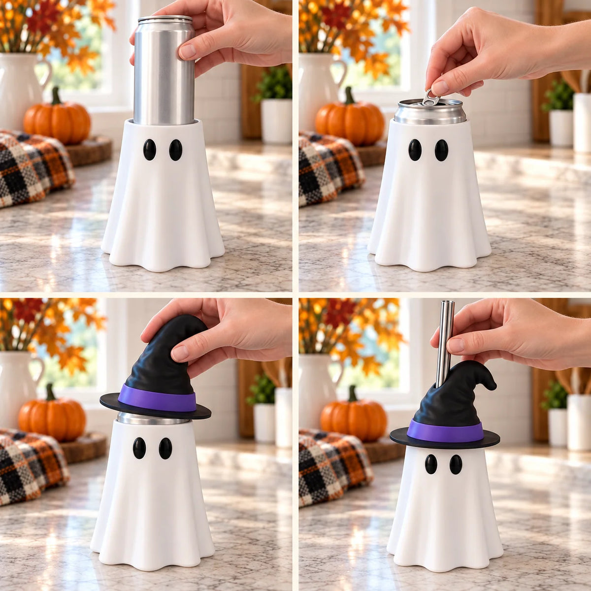 Can Holder Ghost-Shaped Removable Witch Hat