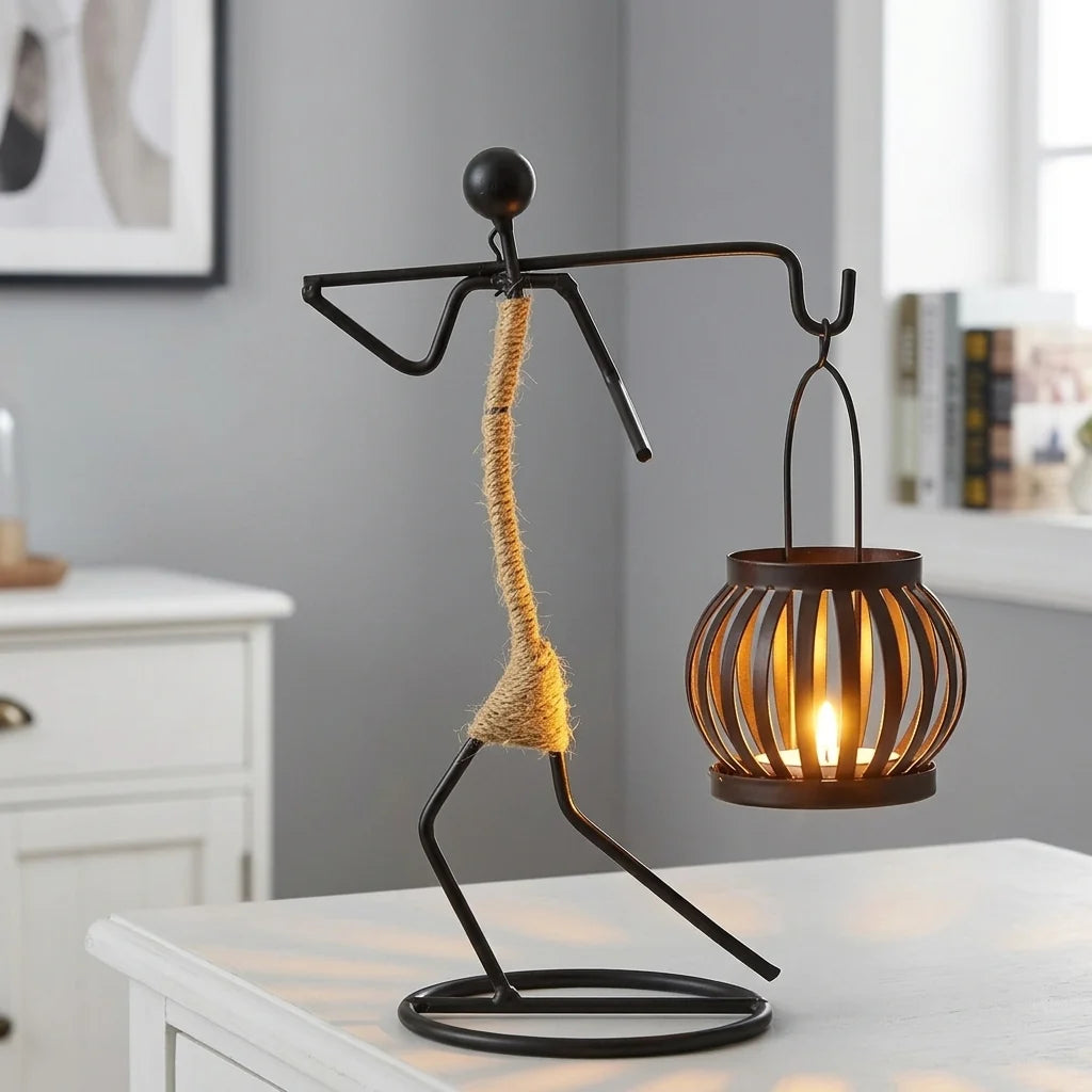 Candle Holder Handcrafted Metal Sisal Wrapped