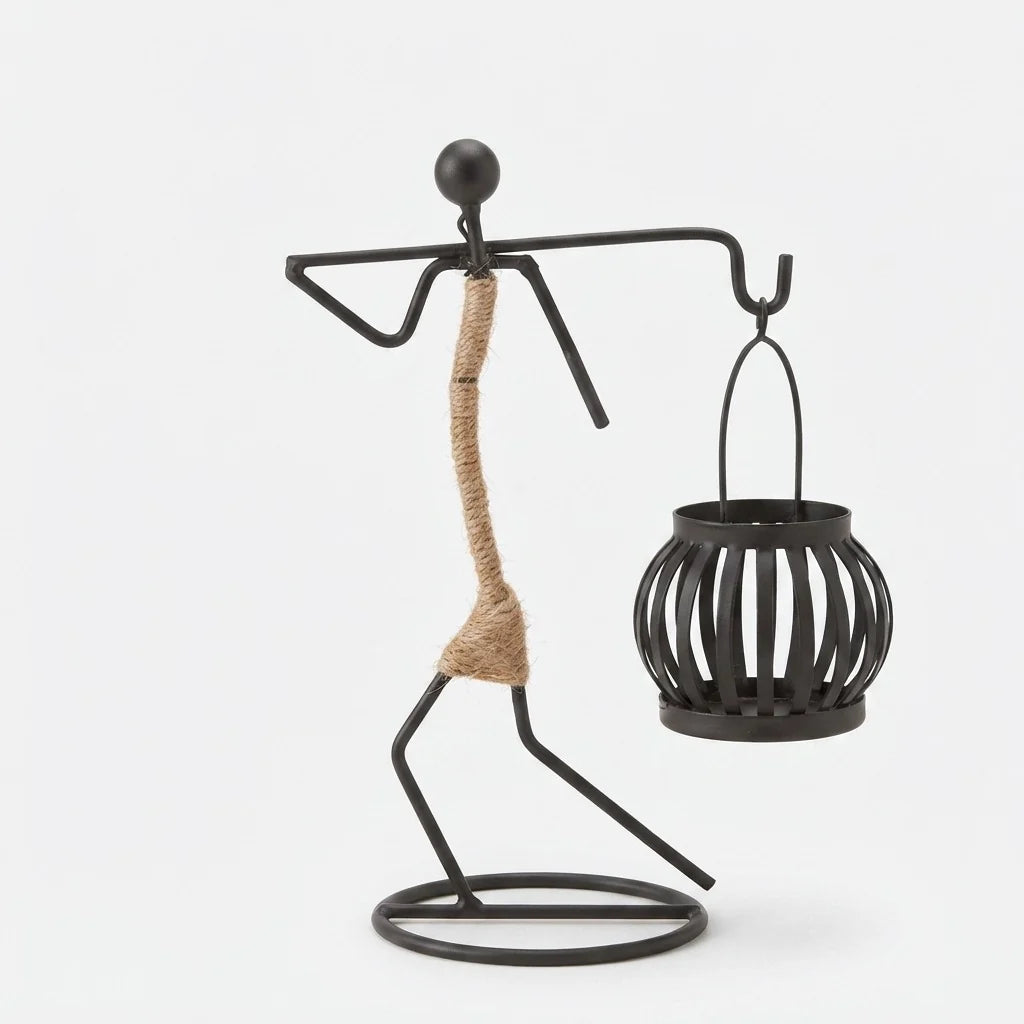 Candle Holder Handcrafted Metal Sisal Wrapped