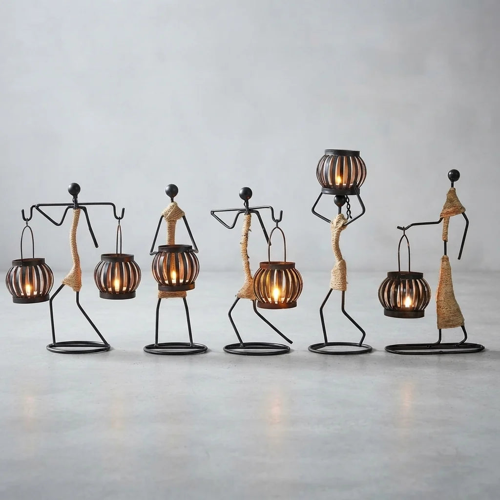 Candle Holder Handcrafted Metal Sisal Wrapped