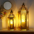 Candle Lantern Set Moroccan-Inspired Metal & Glass 2-Piece