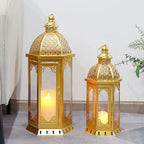 Candle Lantern Set Moroccan-Inspired Metal & Glass 2-Piece