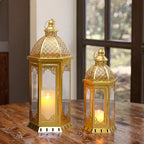 Candle Lantern Set Moroccan-Inspired Metal & Glass 2-Piece