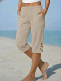 Capri Pants Relaxed Fit Elastic Waistband Side Pockets