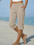 Capri Pants Relaxed Fit Elastic Waistband Side Pockets