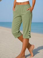 Capri Pants Relaxed Fit Elastic Waistband Side Pockets
