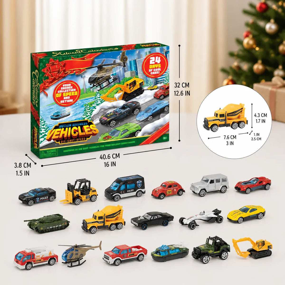 Car Advent Calendar 24 Die-Cast Toy Cars Christmas Countdown