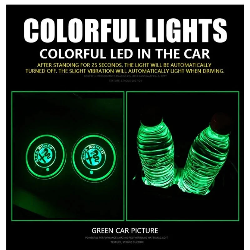 Car Coaster Set Multicolor LED Motion-Activated USB Rechargeable