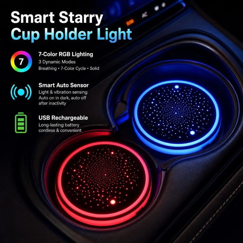 Car Coaster Set Multicolor LED Motion-Activated USB Rechargeable