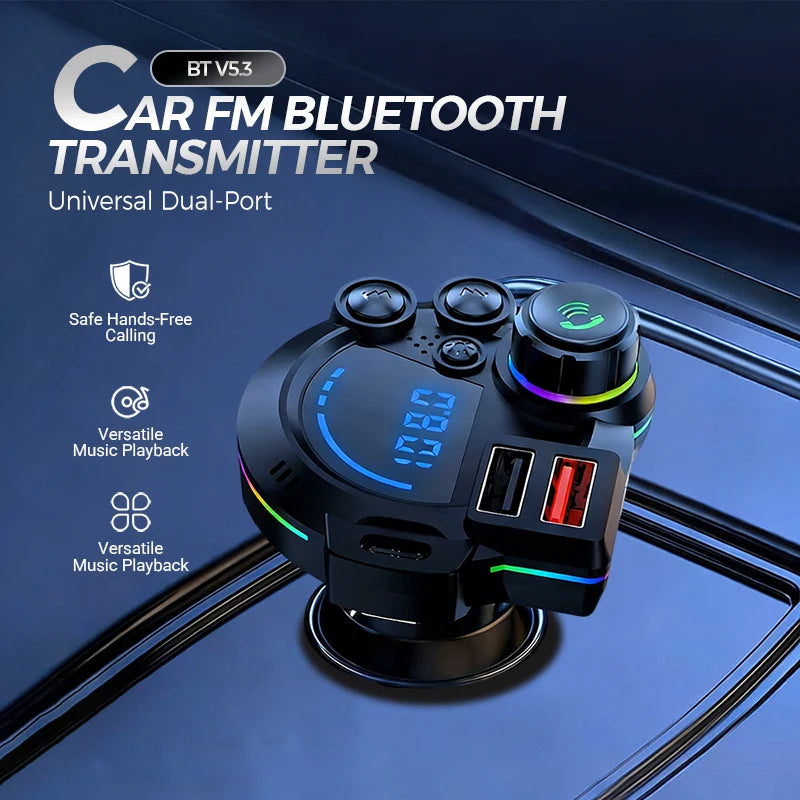 Car FM Transmitter Bluetooth 5.3 Dual Fast-Charge USB