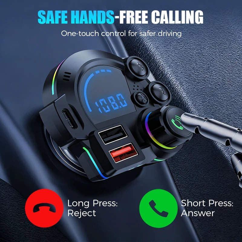 Car FM Transmitter Bluetooth 5.3 Dual Fast-Charge USB