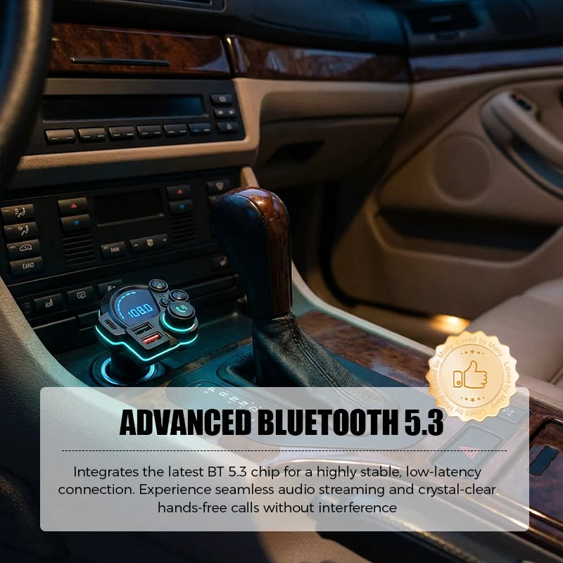 Car FM Transmitter Bluetooth 5.3 Dual Fast-Charge USB