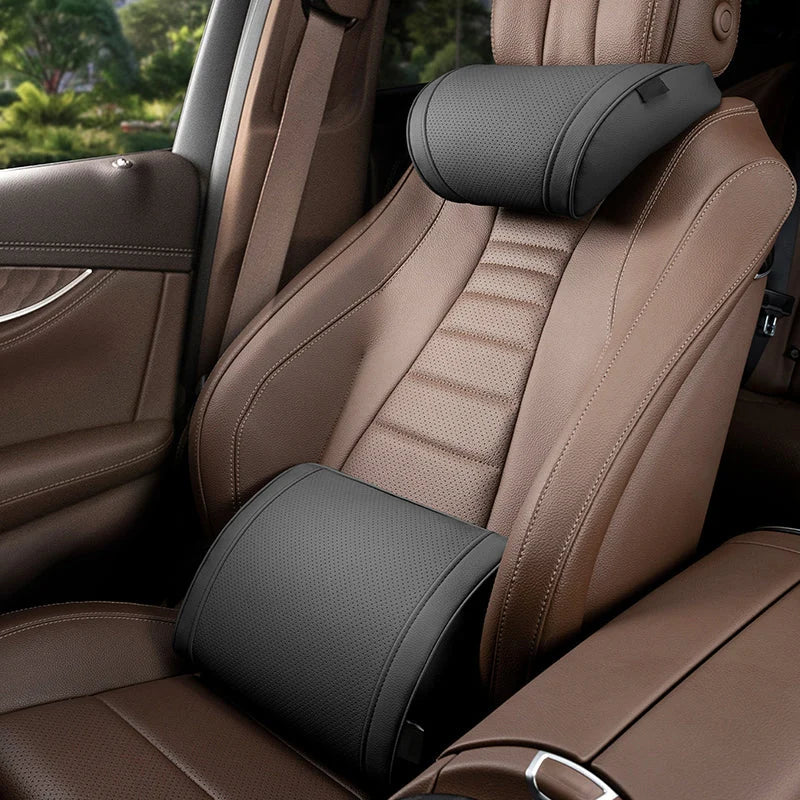Car Seat Cushion Set Memory Foam Headrest & Lumbar Support