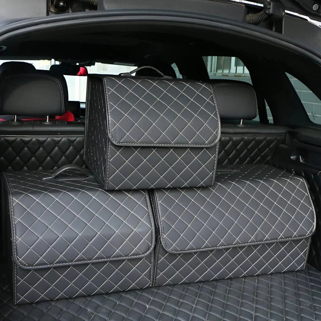 Car Trunk Organizer Foldable Faux Leather Reinforced Panels
