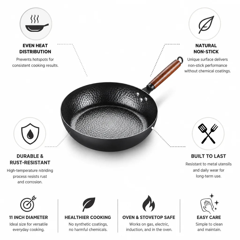 Cast Iron Frying Pan Natural Non-Stick 11 Inch