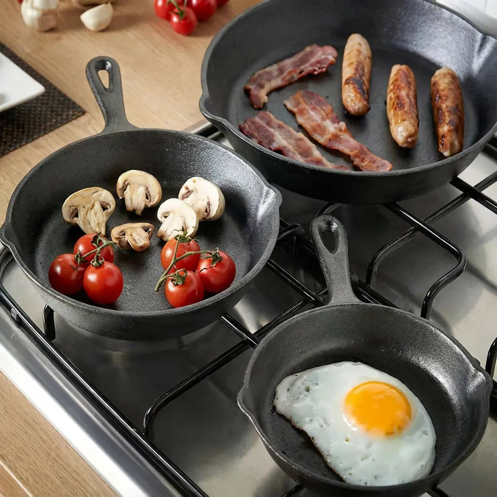 Cast Iron Pan Set 3-Piece Even Heat