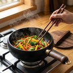 Cast Iron Pan Wooden Lid Oven & Grill Safe