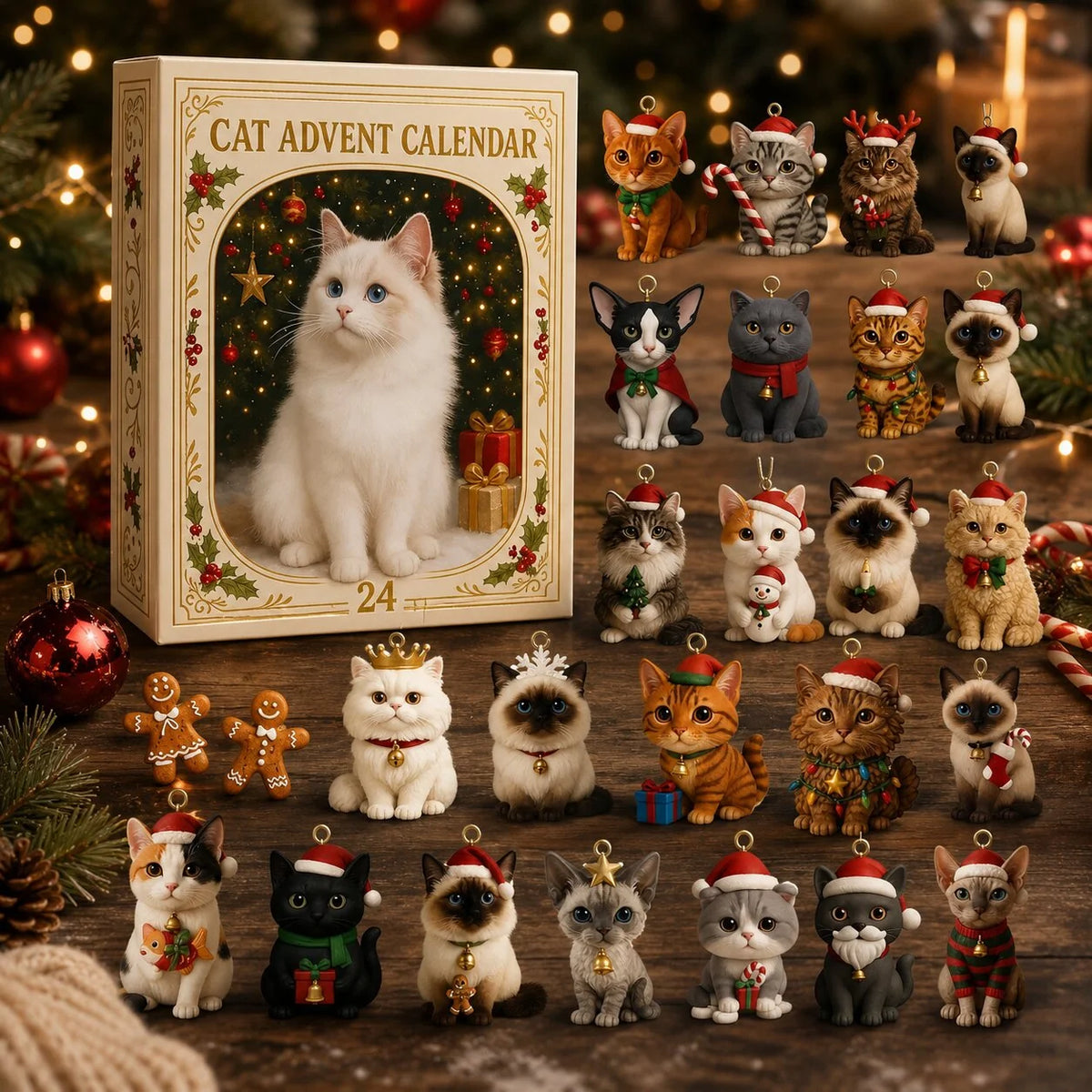 Cat Advent Calendar 24 Miniature Figurines Festive Designs