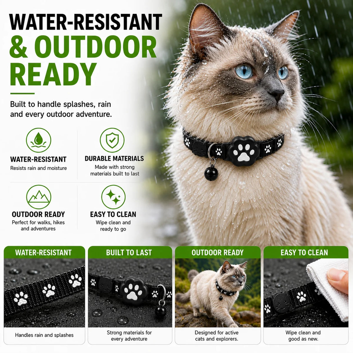 Cat Collar GPS Tracking Reflective Water-Resistant Silicone