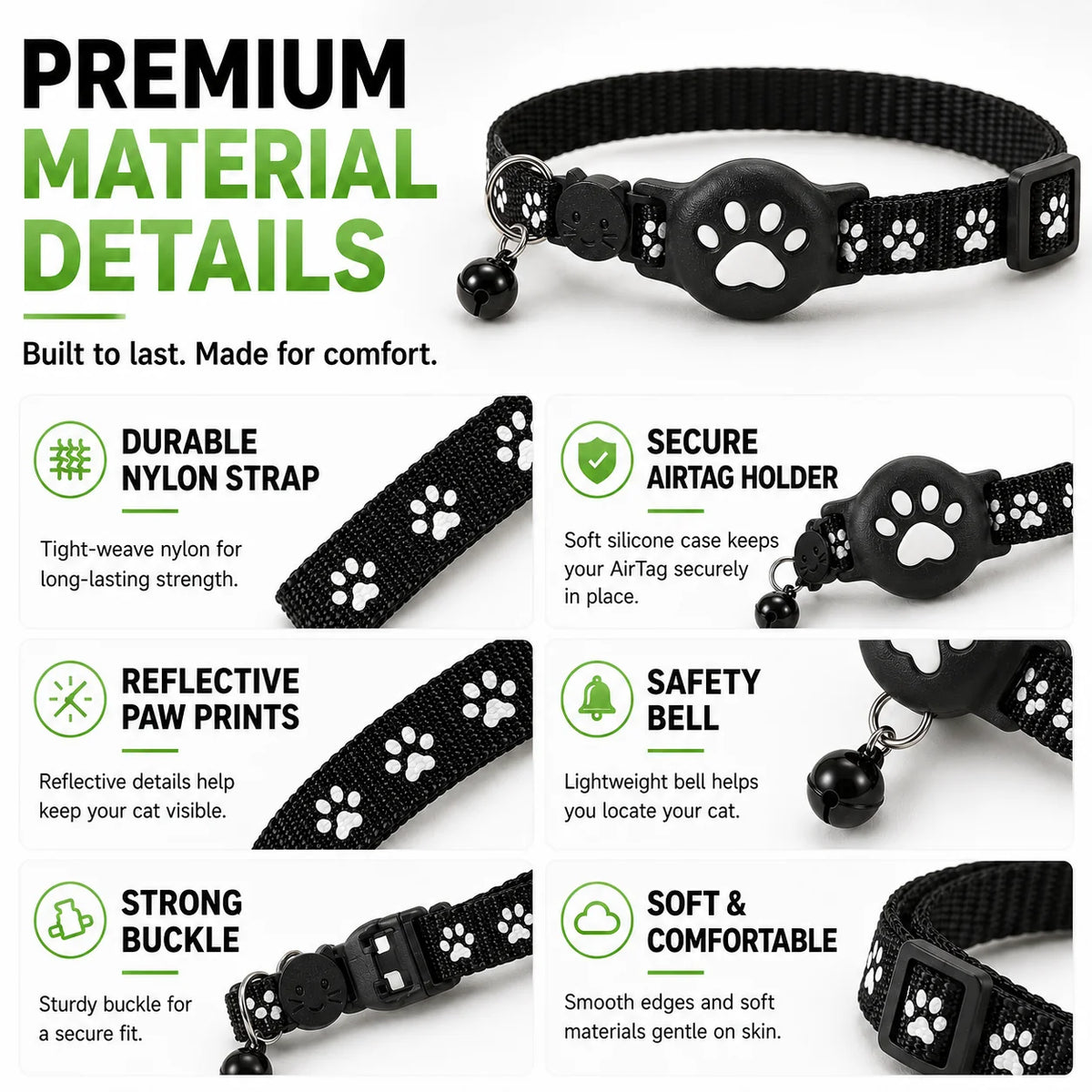 Cat Collar GPS Tracking Reflective Water-Resistant Silicone