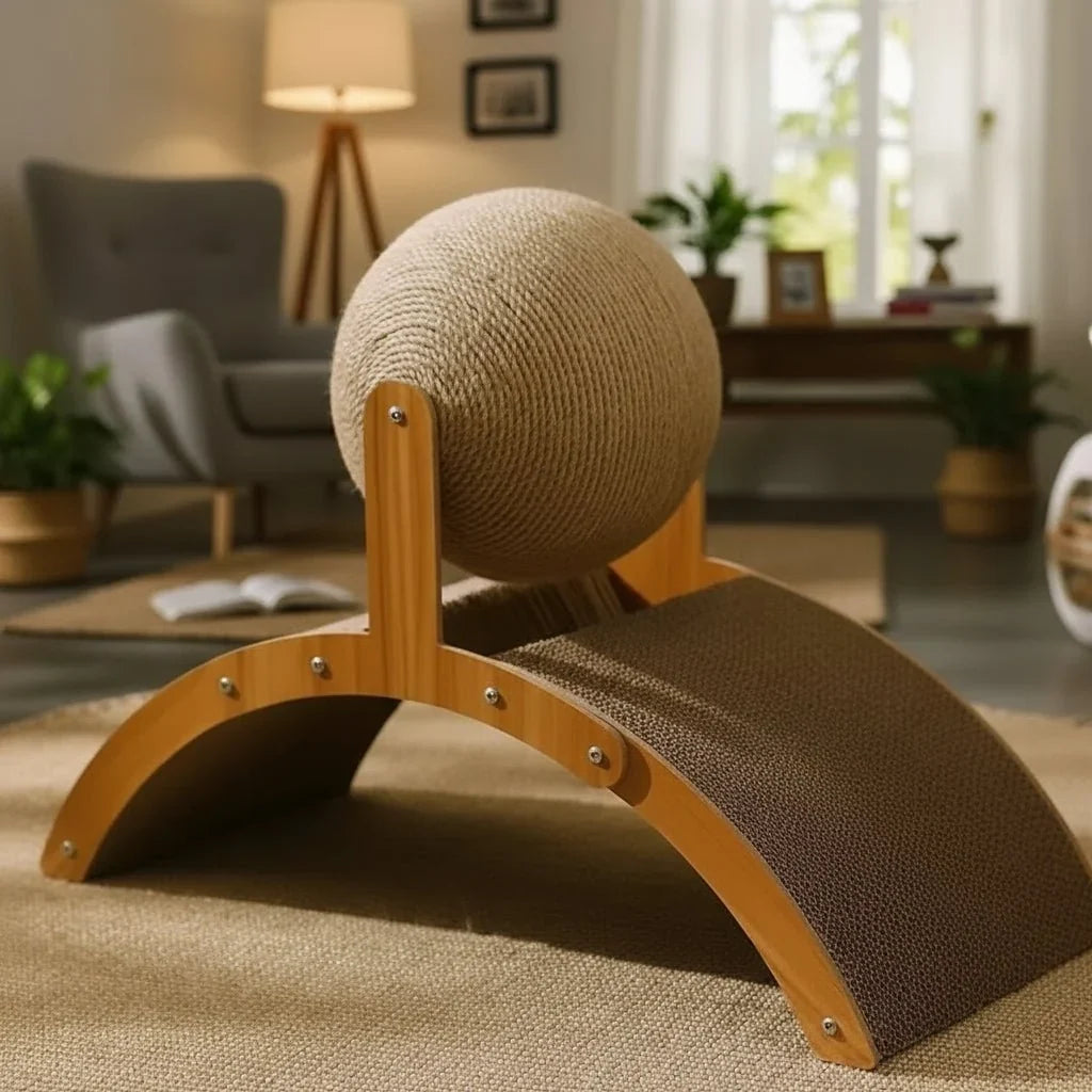 Cat Scratcher Natural Sisal Board With Interactive Ball
