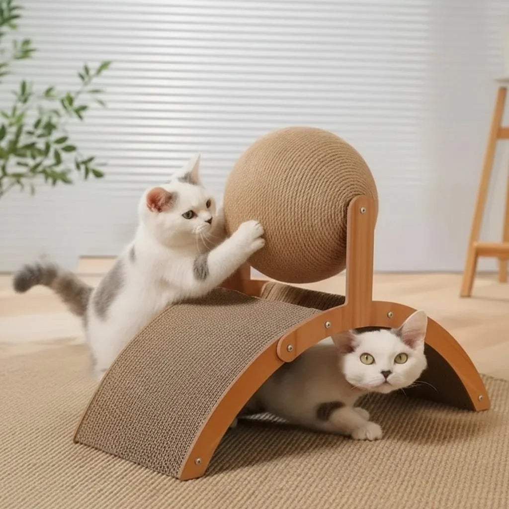Cat Scratcher Natural Sisal Board With Interactive Ball
