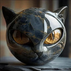 Cat Sculpture Handcrafted Marble Finish Multiple Eye Colors