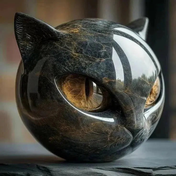 Cat Sculpture Handcrafted Marble Finish Multiple Eye Colors