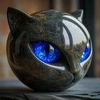 Cat Sculpture Handcrafted Marble Finish Multiple Eye Colors